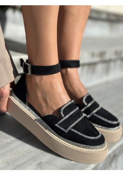 Jaz Kristal Taşlı Özel Tasarım Süet Loafer Siyah fırsatları