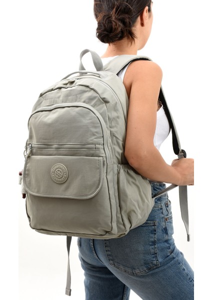 Srg Unisex Suya Dayanıklı Krinkıl Kumaş Çok Gözlü Orta Boy Laptop Okul ve Sırt Çantası
