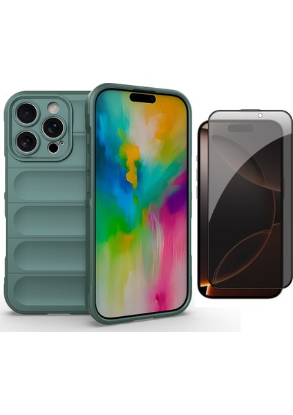 Apple iPhone 16 Pro Kılıf Esnek TPU Oyuklu Arka Yüzey Tasarımlı Zore Etnik Silikon Kapak + Hayalet Ekran Koruyucu