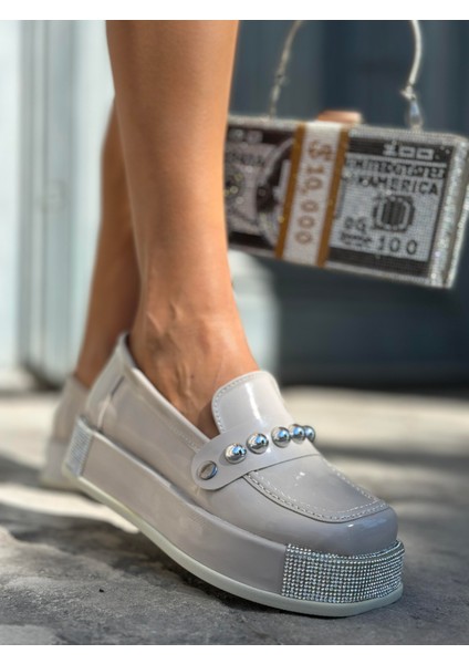 Zomba Kristal Taşlı Loafer Krem modelleri