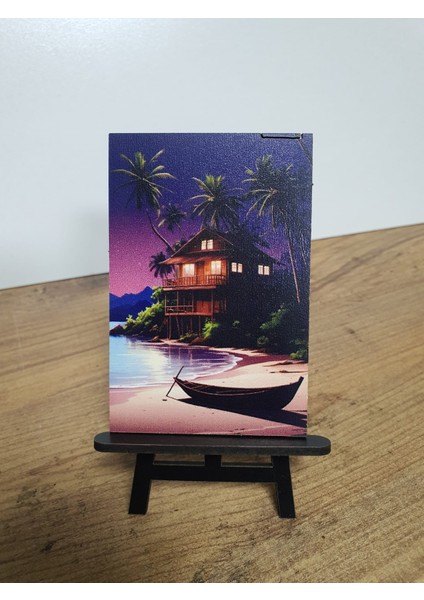 2 Adet Deniz Manzaralı Ev Mini Tablo