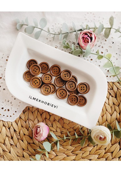 ilmekhobievi Ahşap Düğme Kahve (22 Mm) 10 Adet