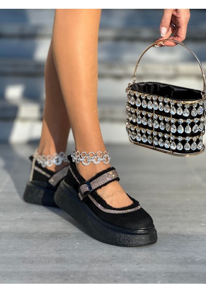 Fella Kristal Taşlı Süet Loafer Siyah