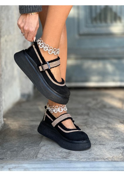 Fella Kristal Taşlı Süet Loafer Siyah