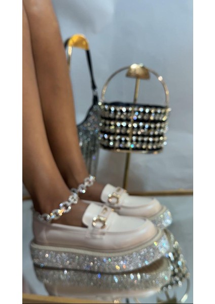 Suzan Kristal Taşlı Loafer Krem