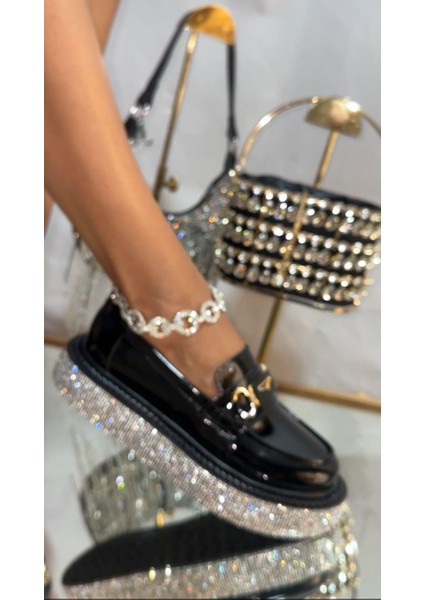 Suzan Kristal Taşlı Loafer Siyah