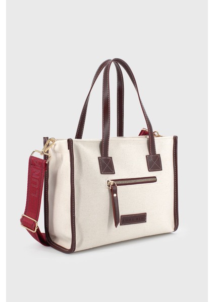 Kadın Bordo Kanvas Fermuar Detaylı Çapraz Askılı Çanta