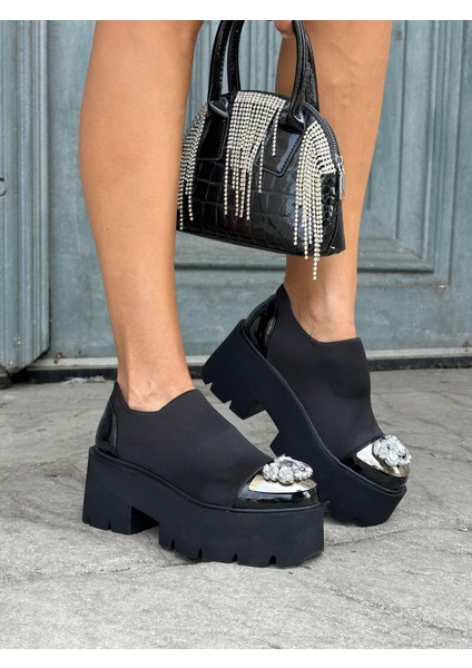 Ava Kristal Taşlı Loafer Siyah