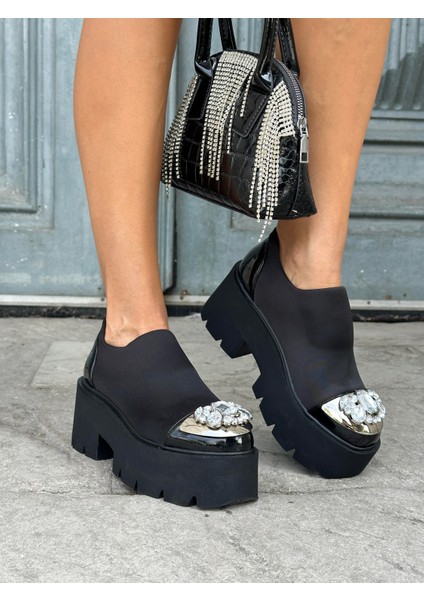 Ava Kristal Taşlı Loafer Siyah