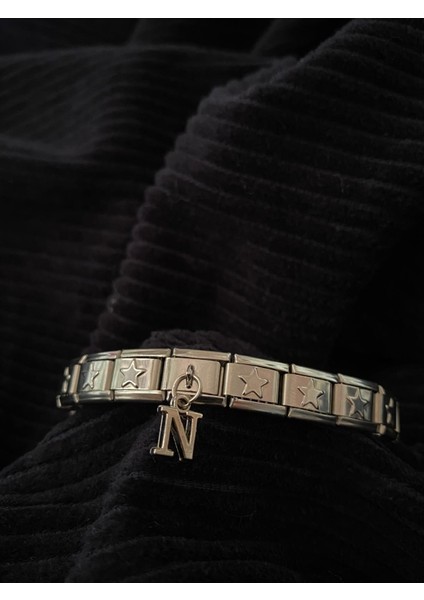 N Harfli Yıldızlı Çelik Italyan Charm Bileklik
