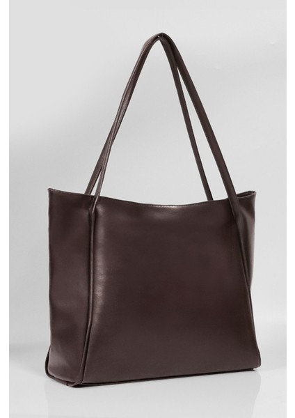 Kadın Kahverengi Fermuarlı Shopper Çanta