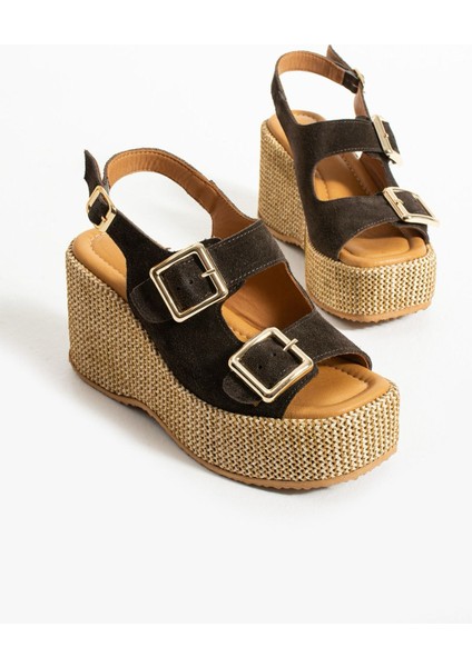 Roxi Hasır Dolgu Topuk Süet Deri Sandalet Koyu Kahve fiyatları