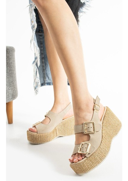 Roxi Hasır Dolgu Topuk Süet Deri Sandalet Bej modelleri