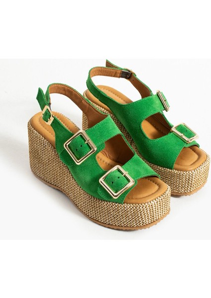 Roxi Hasır Dolgu Topuk Süet Deri Sandalet Yeşil fiyatları