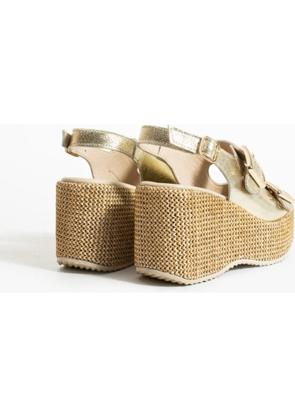 Roxi Hasır Dolgu Topuk Deri Sandalet Gold fiyatları