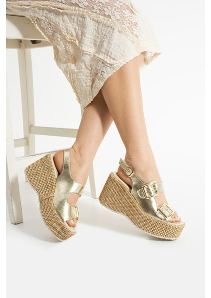 Roxi Hasır Dolgu Topuk Deri Sandalet Gold fırsatları