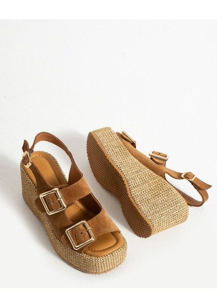 Roxi Hasır Dolgu Topuk Süet Deri Sandalet Taba fiyatları
