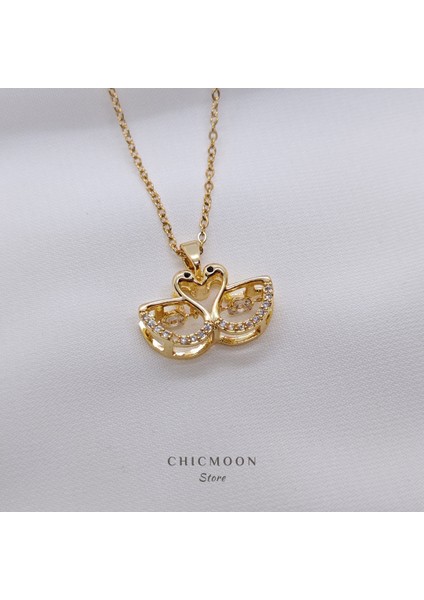 Çelik Altın Rengi Kuğu Kolye