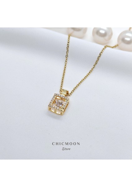 Çelik Altın Rengi Zirkon Taşlı Çerçeve Kolye fiyatları