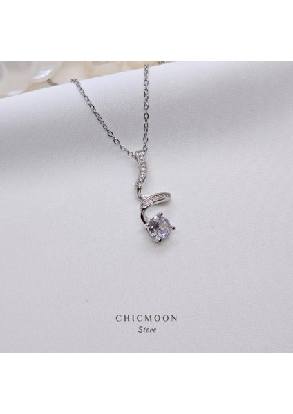 Çelik Altın Rengi Tektaşlı Sarmal Kolye