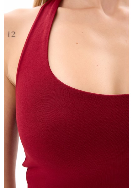 Kadın Bordo Boyundan Geçmeli Crop