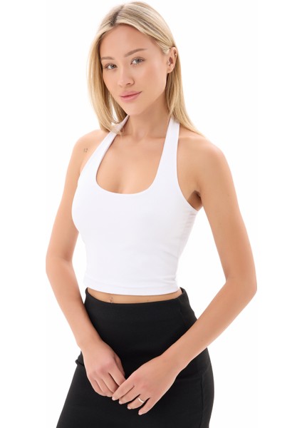 Kadın Beyaz Boyundan Geçmeli Crop fiyatları