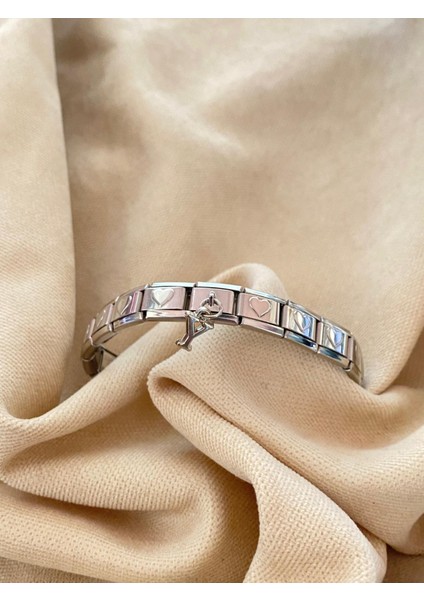 Y Harfli Kalpli Çelik Italyan Charm Bileklik