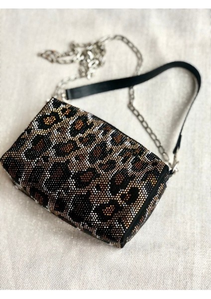 Kadın Leopar Taşlı El Ve Omuz Çantası