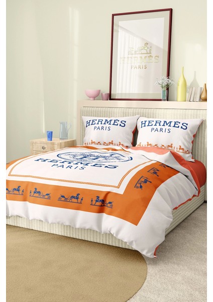 Marka Nevresim Takımı Çift Kişilik Pamuklu Saten Kumaş 6 Parça 3D Dijital Baskı Duvet Cover Set Model No:65