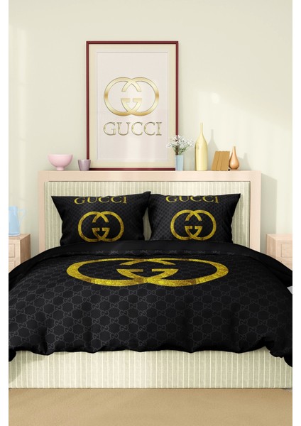 Marka Nevresim Takımı Çift Kişilik Pamuklu Saten Kumaş 6 Parça 3D Dijital Baskı Duvet Cover Set Model No:57
