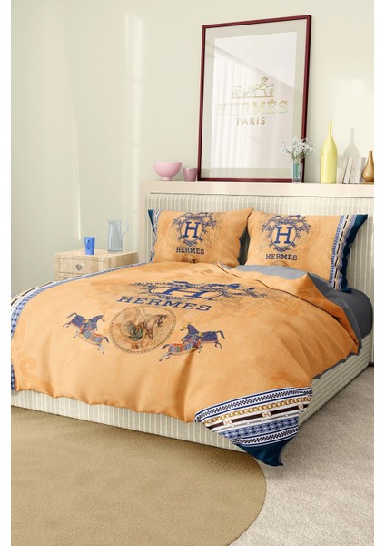 Marka Nevresim Takımı Çift Kişilik Pamuklu Saten Kumaş 6 Parça 3D Dijital Baskı Duvet Cover Set Model No:60
