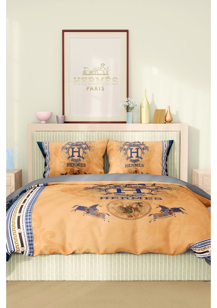 Marka Nevresim Takımı Çift Kişilik Pamuklu Saten Kumaş 6 Parça 3D Dijital Baskı Duvet Cover Set Model No:60