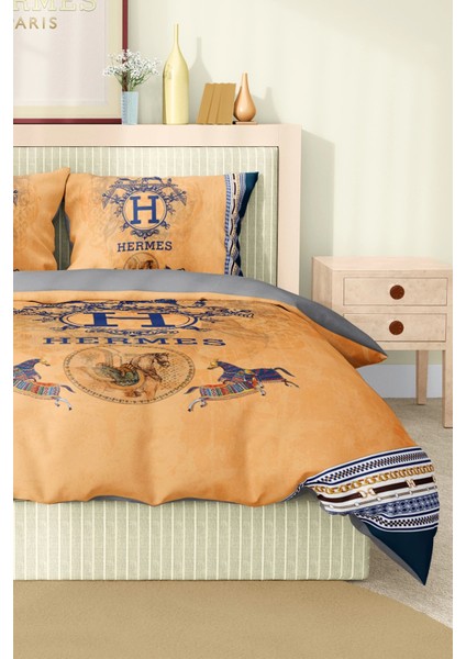 Marka Nevresim Takımı Çift Kişilik Pamuklu Saten Kumaş 6 Parça 3D Dijital Baskı Duvet Cover Set Model No:60