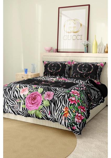Marka Nevresim Takımı Çift Kişilik Pamuklu Saten Kumaş 6 Parça 3D Dijital Baskı Duvet Cover Set Model No:55