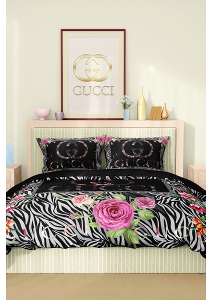 Marka Nevresim Takımı Çift Kişilik Pamuklu Saten Kumaş 6 Parça 3D Dijital Baskı Duvet Cover Set Model No:55