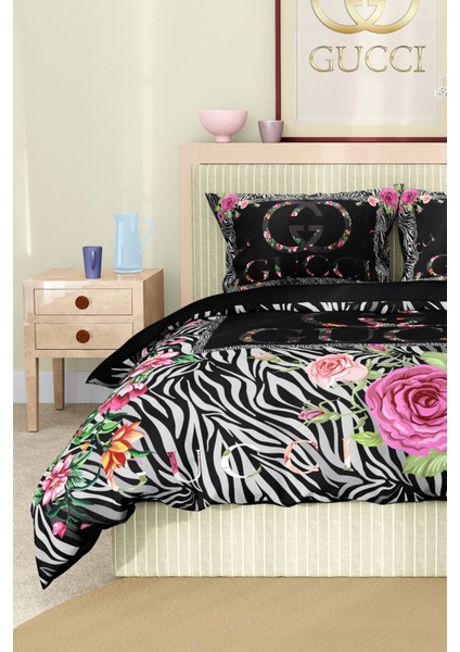 Marka Nevresim Takımı Çift Kişilik Pamuklu Saten Kumaş 6 Parça 3D Dijital Baskı Duvet Cover Set Model No:55