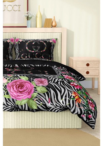 Marka Nevresim Takımı Çift Kişilik Pamuklu Saten Kumaş 6 Parça 3D Dijital Baskı Duvet Cover Set Model No:55
