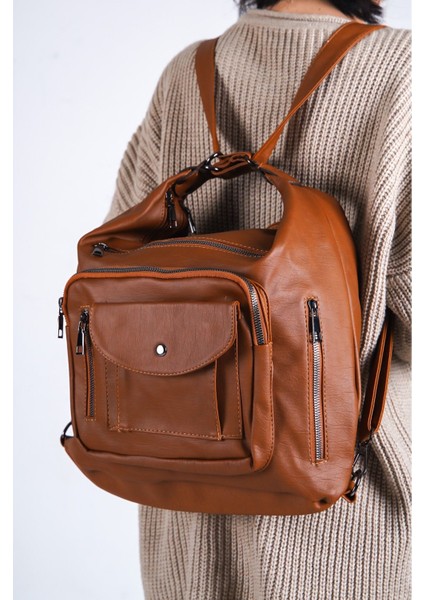 Kadın Yumuşak Deri Taba Hem Kol Hem Sırt Çantası modelleri