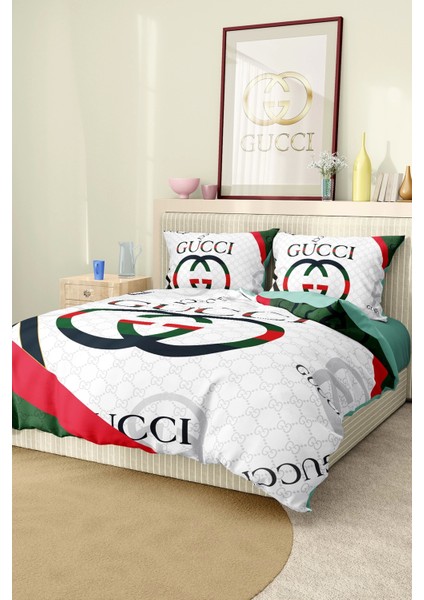 Marka Nevresim Takımı Çift Kişilik Pamuklu Saten Kumaş 6 Parça 3D Dijital Baskı Duvet Cover Set Model No:53
