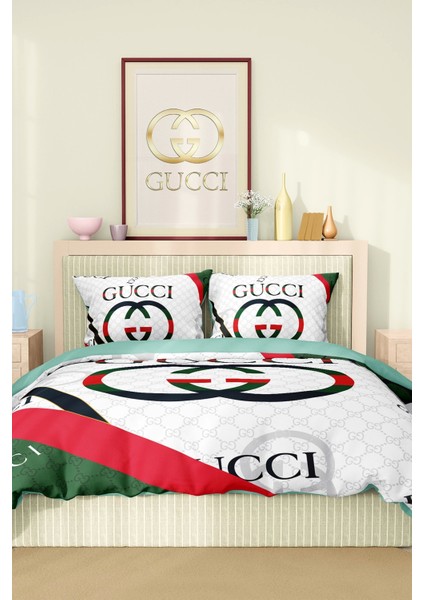 Marka Nevresim Takımı Çift Kişilik Pamuklu Saten Kumaş 6 Parça 3D Dijital Baskı Duvet Cover Set Model No:53