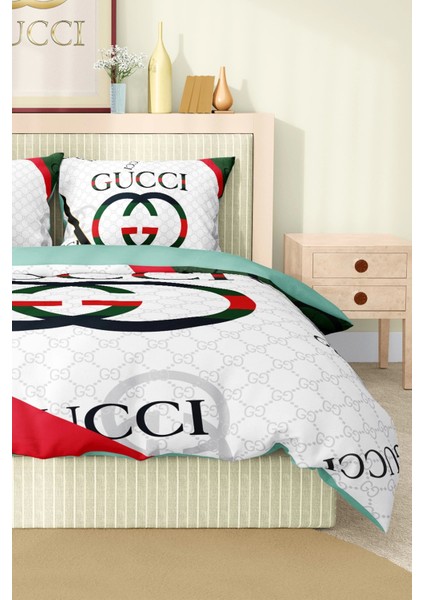 Marka Nevresim Takımı Çift Kişilik Pamuklu Saten Kumaş 6 Parça 3D Dijital Baskı Duvet Cover Set Model No:53