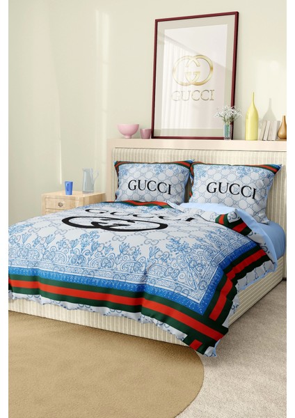 Marka Nevresim Takımı Çift Kişilik Pamuklu Saten Kumaş 6 Parça 3D Dijital Baskı Duvet Cover Set Model No:51