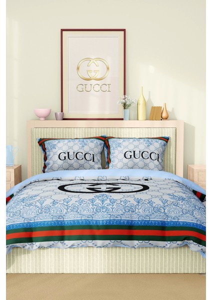 Marka Nevresim Takımı Çift Kişilik Pamuklu Saten Kumaş 6 Parça 3D Dijital Baskı Duvet Cover Set Model No:51