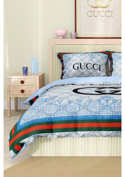 Marka Nevresim Takımı Çift Kişilik Pamuklu Saten Kumaş 6 Parça 3D Dijital Baskı Duvet Cover Set Model No:51