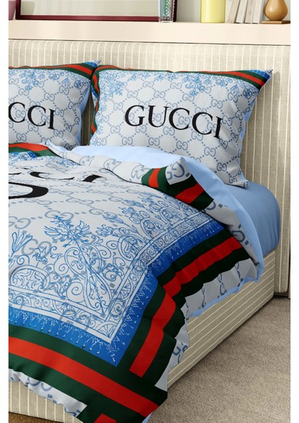 Marka Nevresim Takımı Çift Kişilik Pamuklu Saten Kumaş 6 Parça 3D Dijital Baskı Duvet Cover Set Model No:51