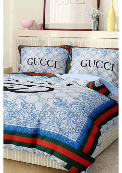 Marka Nevresim Takımı Çift Kişilik Pamuklu Saten Kumaş 6 Parça 3D Dijital Baskı Duvet Cover Set Model No:51