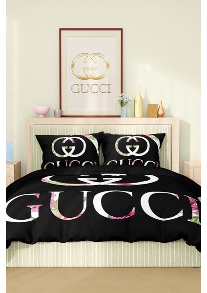 Marka Nevresim Takımı Çift Kişilik Pamuklu Saten Kumaş 6 Parça 3D Dijital Baskı Duvet Cover Set Model No:54