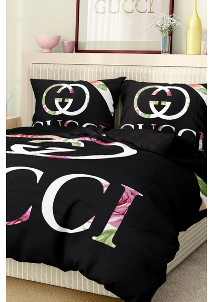 Marka Nevresim Takımı Çift Kişilik Pamuklu Saten Kumaş 6 Parça 3D Dijital Baskı Duvet Cover Set Model No:54