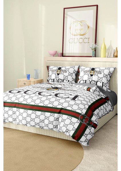 Marka Nevresim Takımı Çift Kişilik Pamuklu Saten Kumaş 6 Parça 3D Dijital Baskı Duvet Cover Set Model No:58