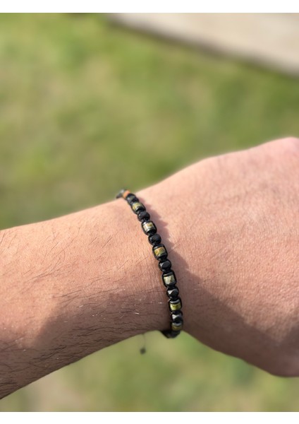 Unakit, Hematit Bileklik - Iden Black Green Bileklik - Tasarım Bileklik 4mm Ayarlanabilir indirimleri
